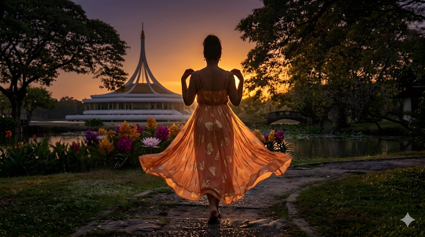 Cinematisch parkbeeld bij zonsondergang